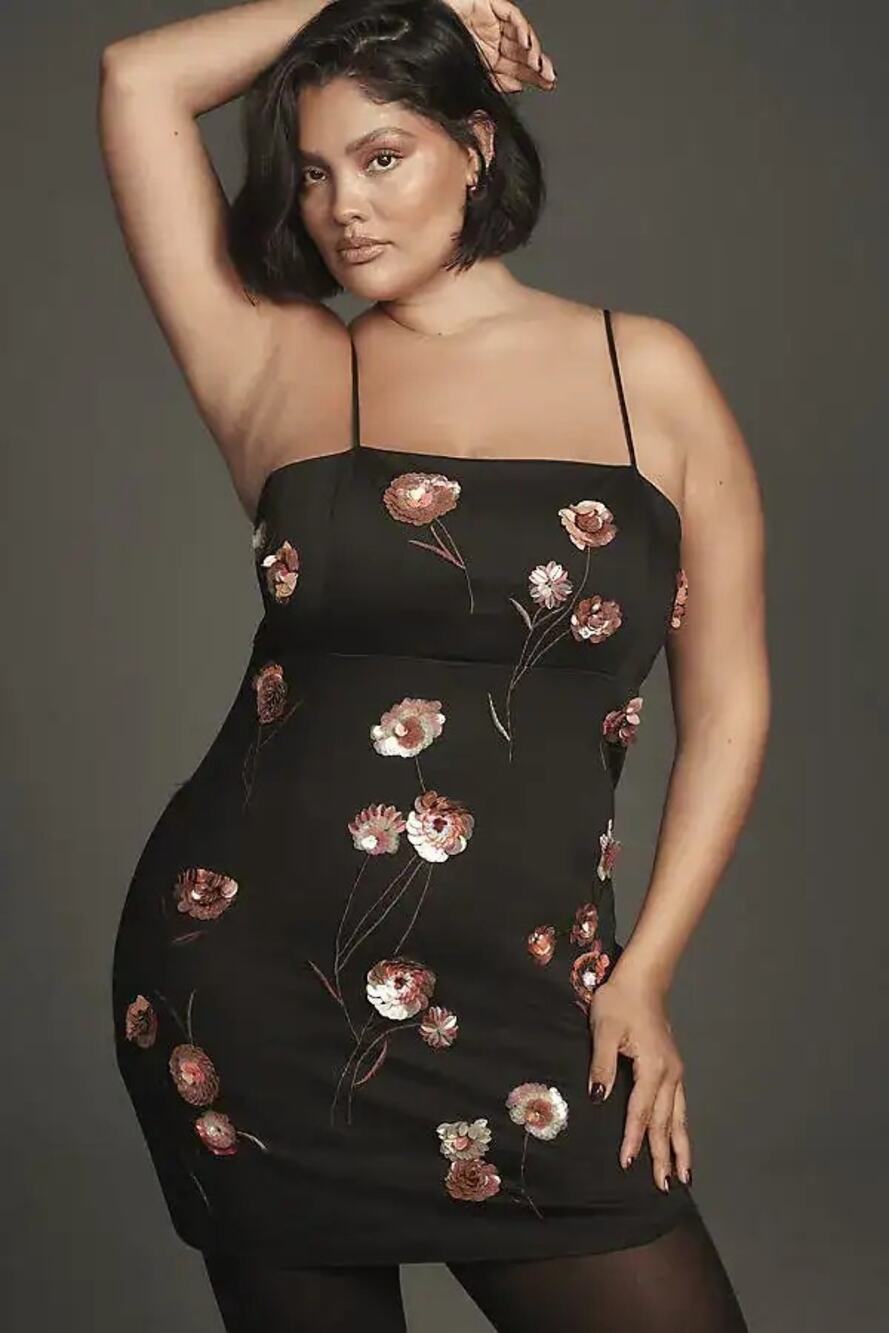 New Anthropologie Brynne 3D Spaghetti-Strap Dress by Maeve $230 SIZE 14 Black